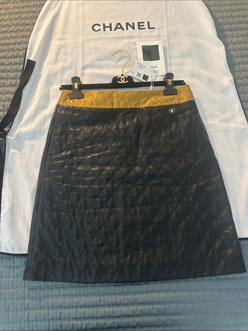 CHANEL Quilted Leather Skirt Black & Gold | NWT | Size 36 | $6,600 Retail